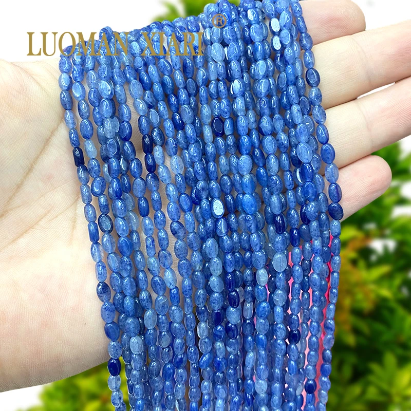 Pierre naturelle ovale 4x6MM, Aventurine bleue, riz, perles d'espacement amples pour la fabrication de bijoux, boucles d'oreilles, Bracelets, breloques, accessoires