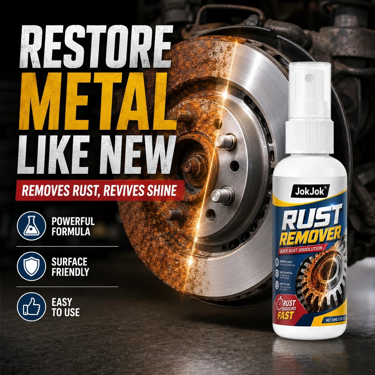 Automotive Car Rust Remover Spray for Wheel Rim Exhaust Pipe Metal Restoration Heavy Duty Rust Cleaner Anti-Rust Solution