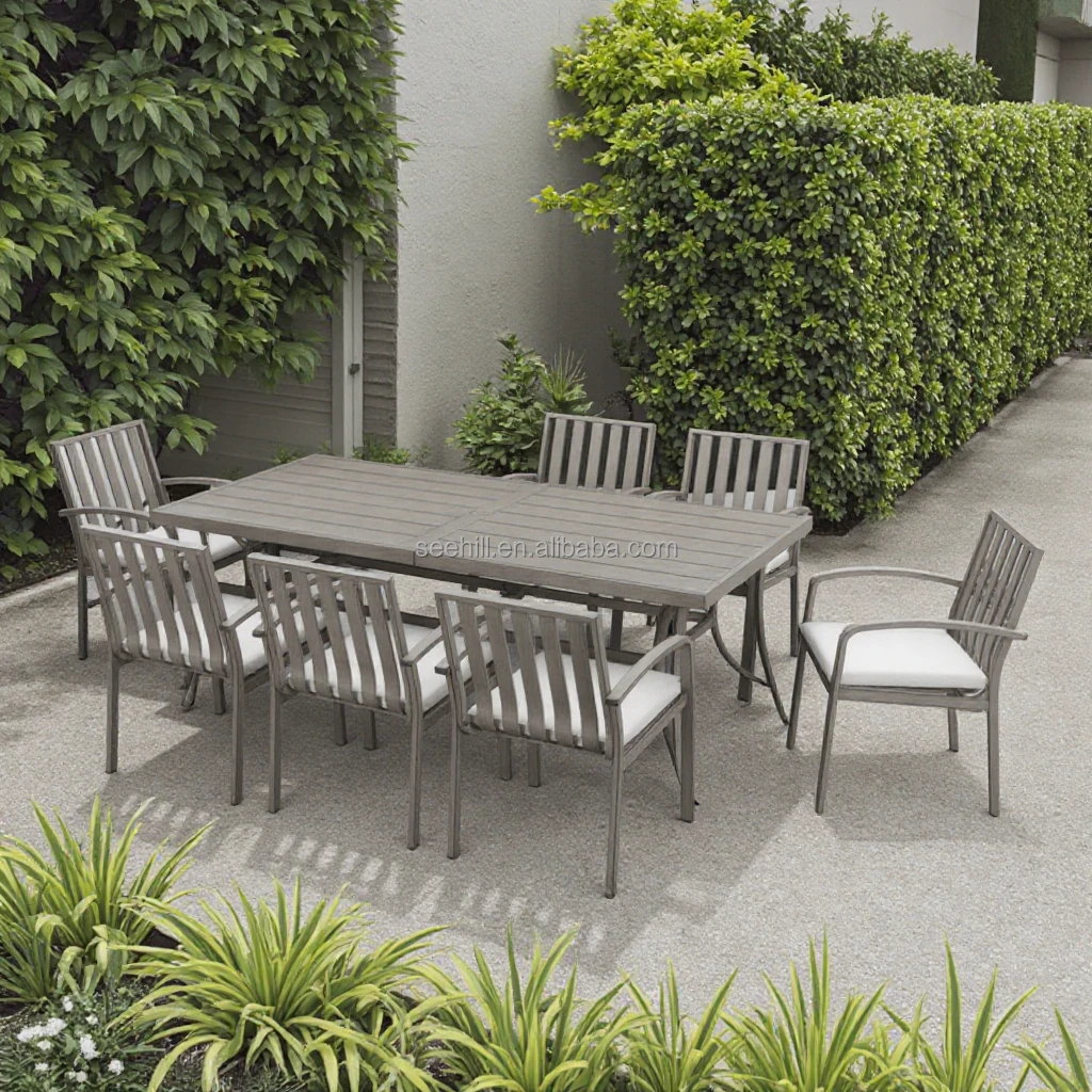 

9-Piece Aluminium Sectional Garden Dining Set 9 Chairs & 1 Large Table for Patio Outdoor Free US Shipping for Hotels
