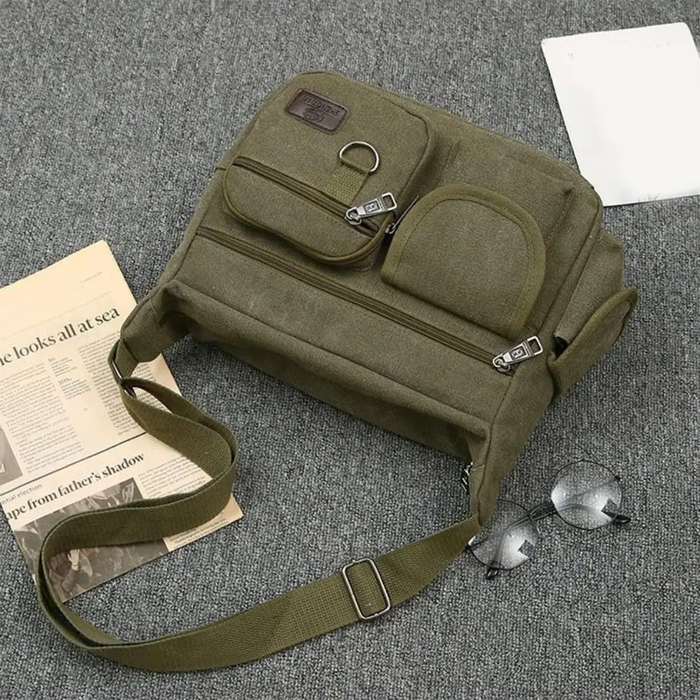 Borse a tracolla da uomo in stile coreano Borsa a tracolla in tela multifunzionale di grande capacità Borsa quadrata semplice con cerniera per tutti gli abbinamenti all'aperto