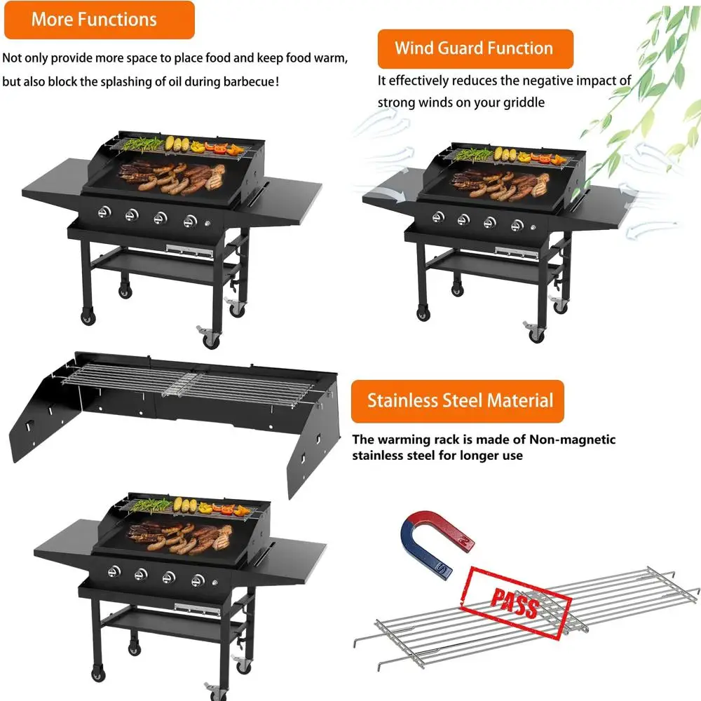 

Adjustable Wind Guard & Warming Rack for 28-36 Griddles - Front Grease, Wind Screen & Cooking Grid