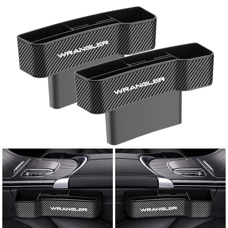 

Car carbon fiber Leather Seat Gap Storage Box Organizer With Logo For Jeep Wrangler Logo Car Seat Gap Organizer
