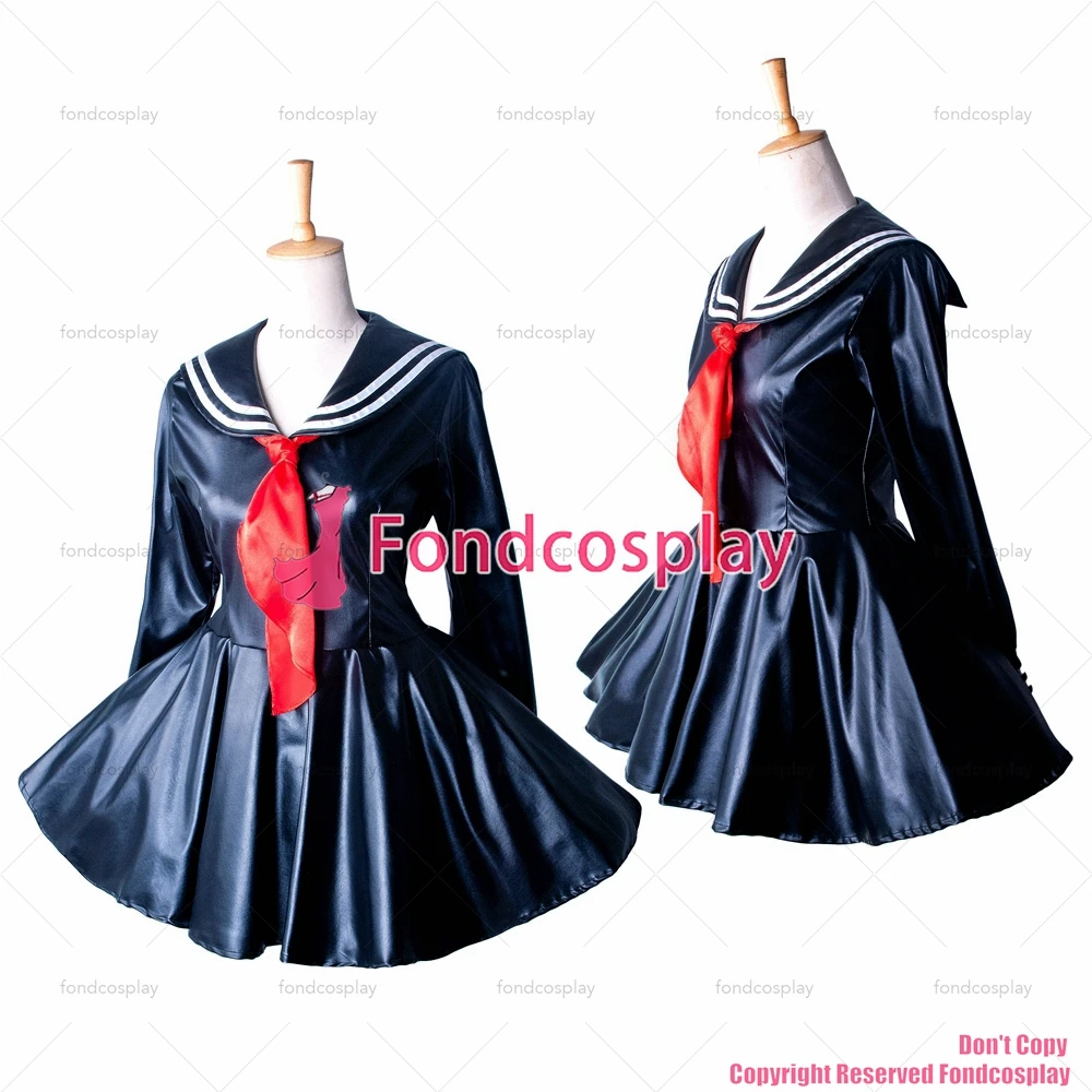 

fondcosplay adult sexy cross dressing sissy maid short black Faux Leather School Uniform Dress Costume CD/TV[G1353]