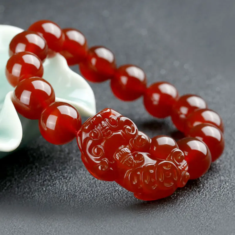 

Браслет Pixiu из натурального красного агата для мужчин и женщин Pulsera Feng Shui, натуральный красный агатовый камень Pi Xiu, очаровательные браслеты-амулеты на удачу, браслеты