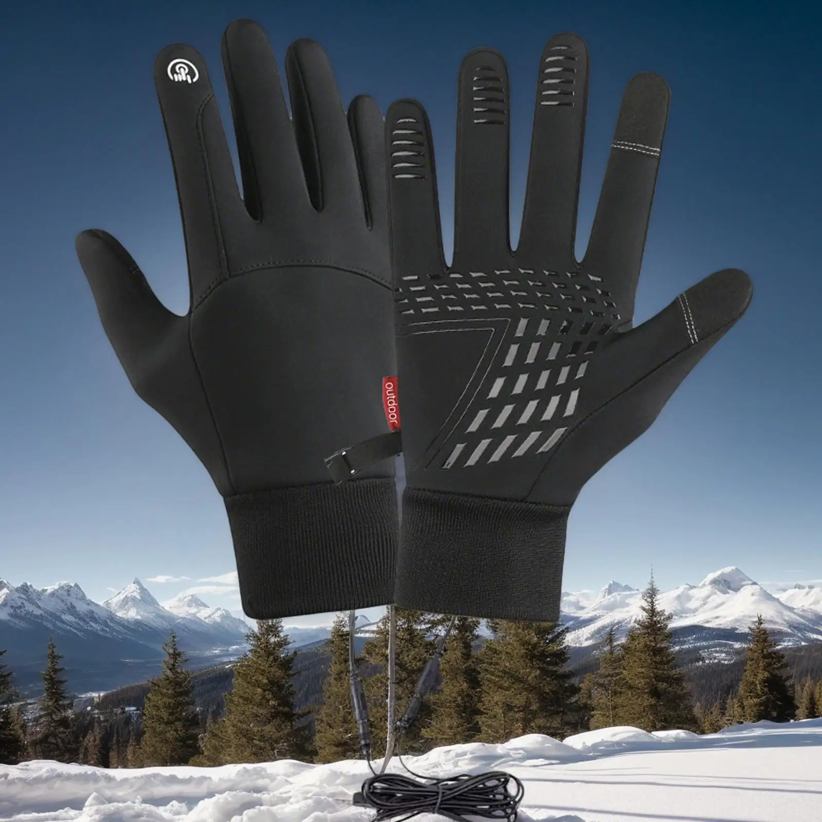 

1Pair USB Heated Gloves Screen Touch Winter Motorcycle Cycling Gloves Waterproof Thermal Heating Mitts Skiing Gloves
