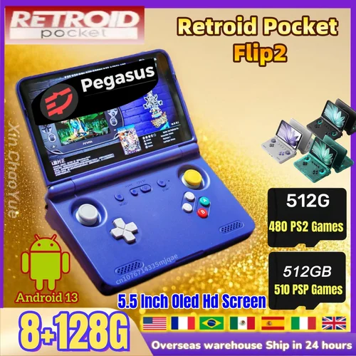 Retroid Pocket Flip 2 consola de juegos portátil Retro consola de videojuegos 5,5 pulgadas AMOLED pantalla táctil SD865 8G + 128G Android13 PSP PS2