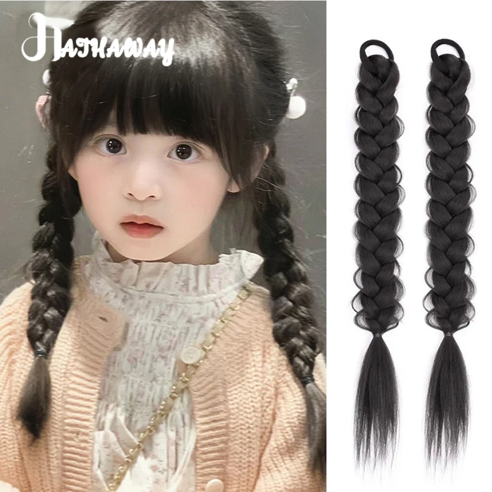 16 Inch Braided Hair Children's Long Straight Hair Synthetic Sweet And Lovely Fluffy Ponytails A Pair Of Natural Boxing Braids