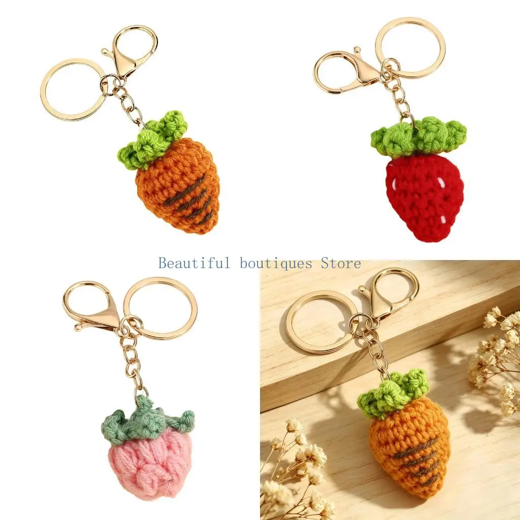 U4LF Handmade Crochet Fruit Keychain Charm with Lobster Clasp, Keyring and Compact Bag Charm Style for Daily Carry