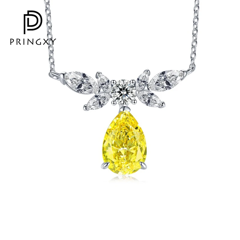 

PRINGXY Water Drop Angel Wing Necklace Ladies Yellow Zircon 925 Sterling Silver Inlaid Diamond Clavicle Chain Fine Jewelry Gifts