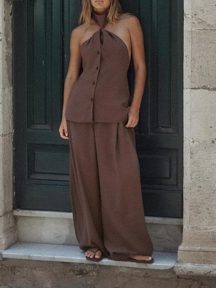 Gilet da donna estivo nuovo a vita alta pantaloni a doppia piega costume di scena etnico T top e pantaloni set per donna