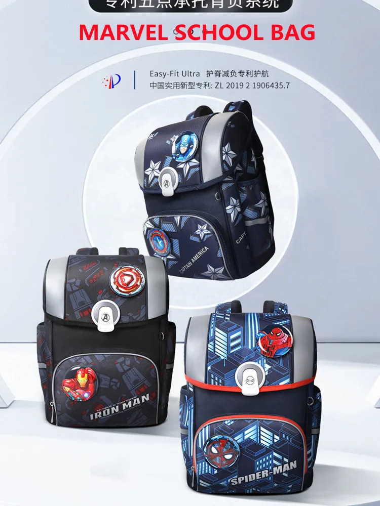 Disney Genuine School Bags For Boys Primary Student Shoulder Large Orthopedic Backpack Captain America Spider Iron Man Mochilas