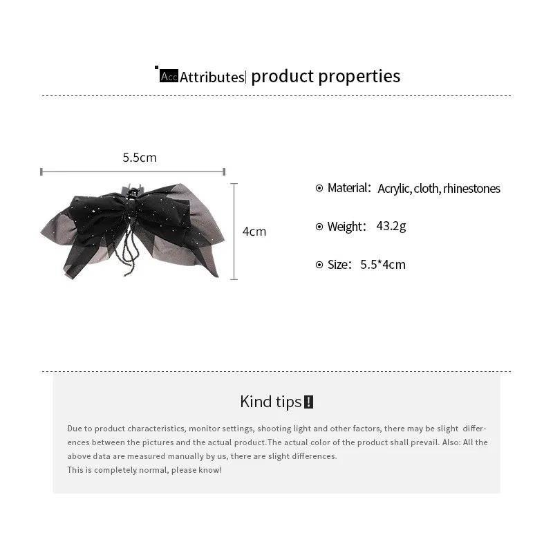 الاكريليك النسيج القوس شرابة مشبك شعر للنساء الساطع حجر الراين الأسود القرش كليب مزاجه موضة إكسسوارات الشعر مأدبة ث