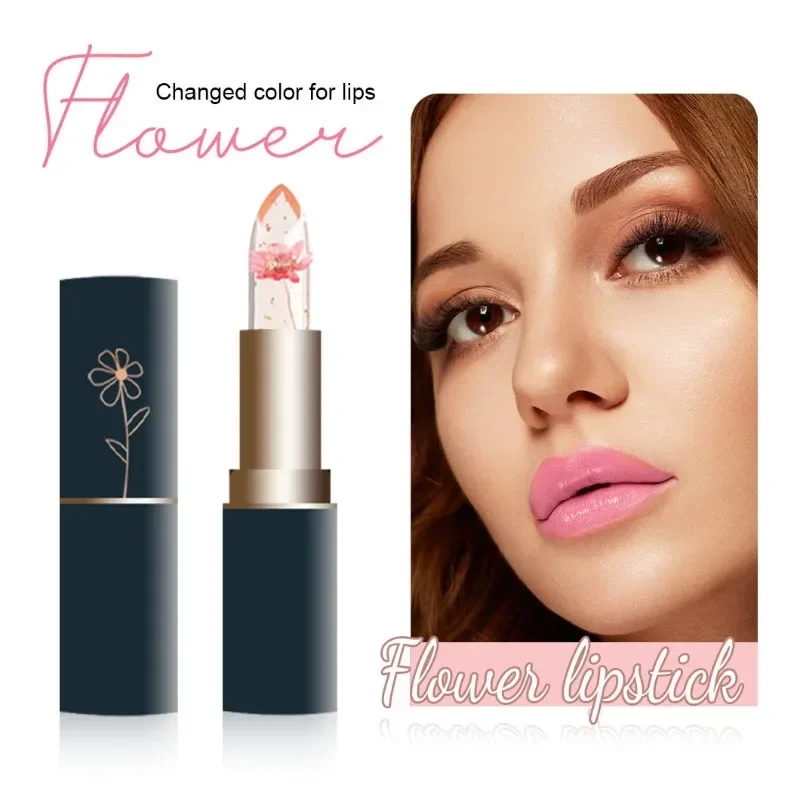 Cosmetics Mirsist Dark Blue Tube Clear Dry Flower Lipstick Gold Leaf Jelly Color Changing Moisturizing Lip Balm for Women