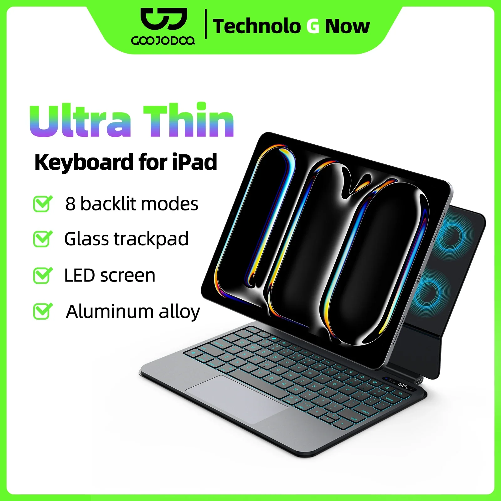 

Ультратонкая волшебная клавиатура GOOJODOQ для iPad Pro 11 Air 11 M3/M2 Pro 12,9 Pro 13 Pad A16, стеклянный трекпад, клавиатура из алюминиевого сплава