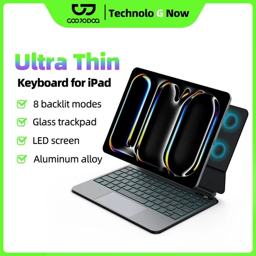 GOOJODOQ teclado mágico ultrafino para iPad Pro 11 Air 11 M3/M2 Pro 12,9 Pro 13 Pad A16 Trackpad de vidrio teclado de aleación de aluminio
