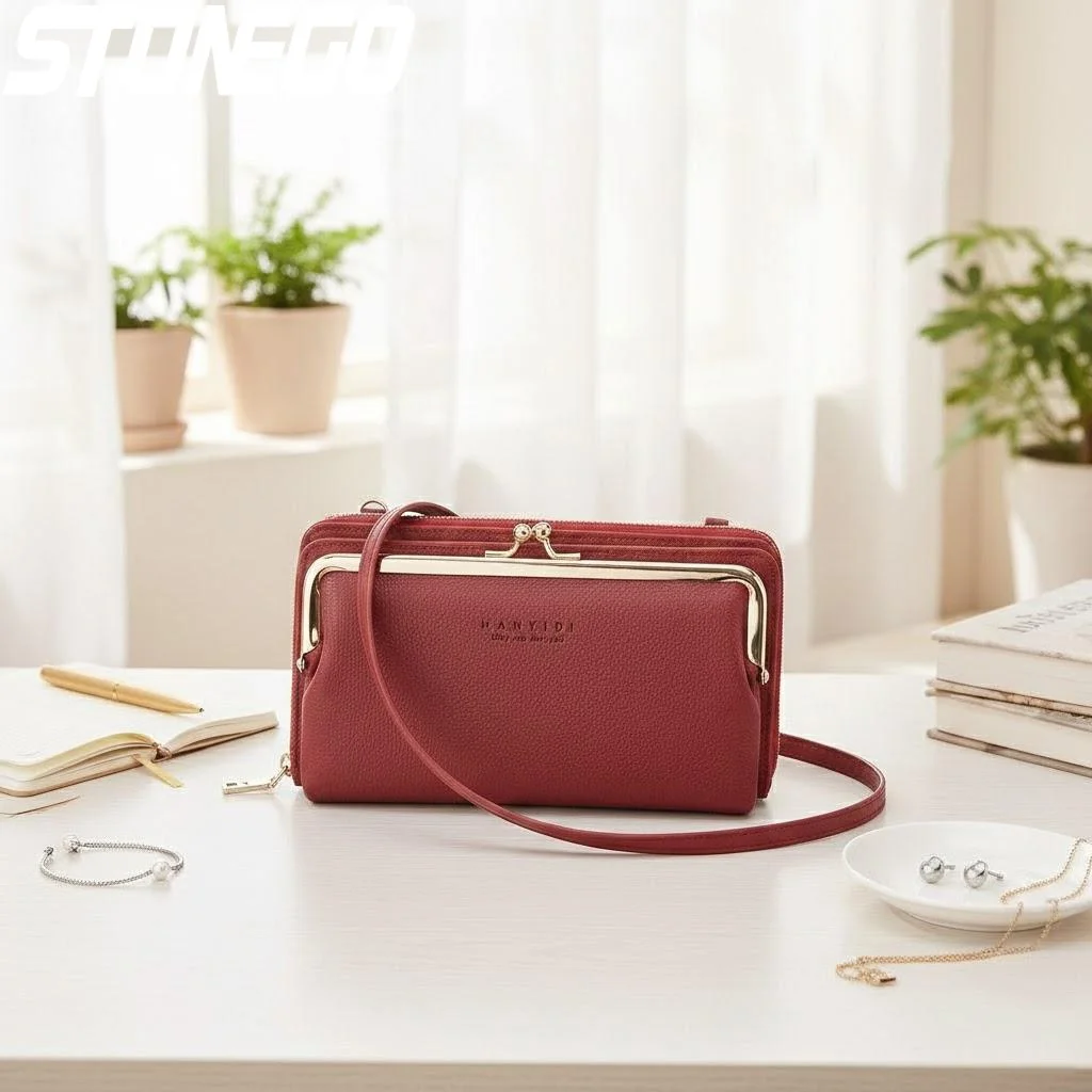 Ladies Crossbody Bag PU Leather Handbag Women Travel Casual Shoulder Bag Everyday Use Double Layer Mobile Wallet Clutch Purse