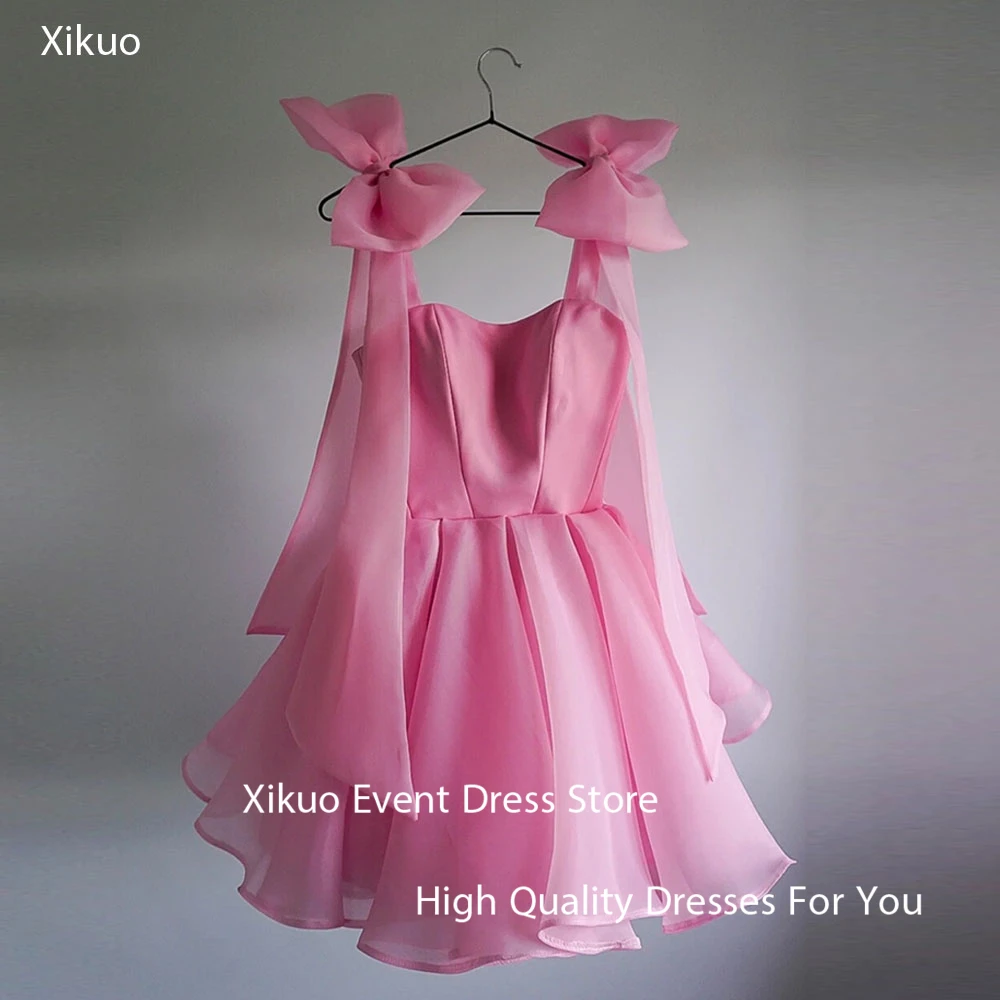 

Xikuo Graceful Pink Organza Homecoming Dress Above Knee Pageant Gown For Women Bow Sweetheart Graduation Formal Gowns Customized