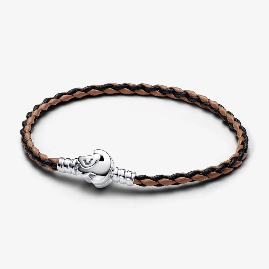 

2024 New 925 Silver The Lion King Clasp Pandora Moments Braided Leather Bracelet For Women Fashion Fashion Fashion DIY Jewelry