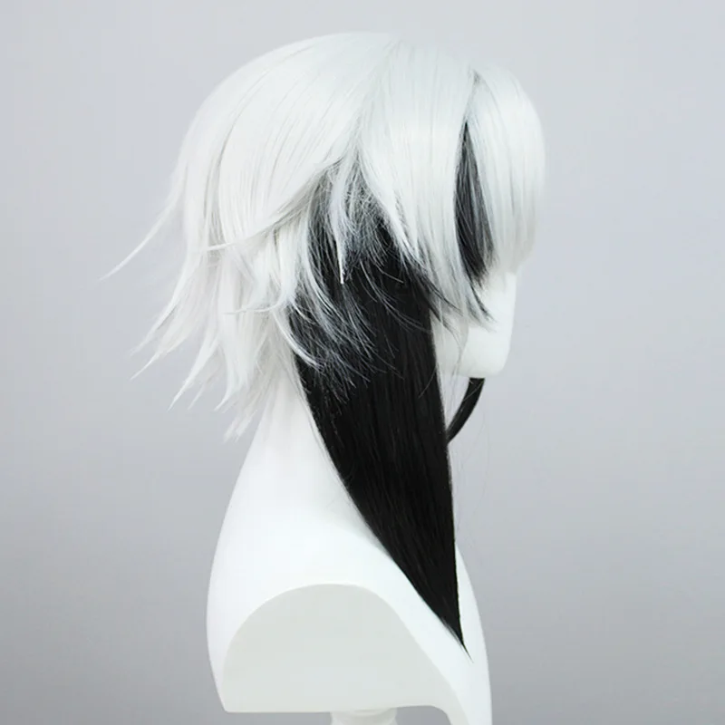 Wig Cosplay Anime Wig Cosplay Arlecchino Kualitas Tinggi Wig Cosplay Knave Fatui Rambut Sintetis Tahan Panas Hitam Putih