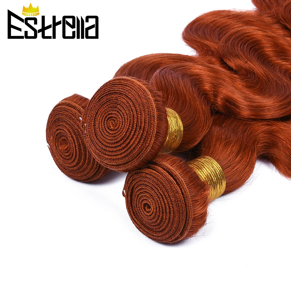 Body Wave Ginger Orange Bundles With Closure 3/4 Bundles with Closure Colored Human Hair Bundles With Ear To Ear Lace Closure