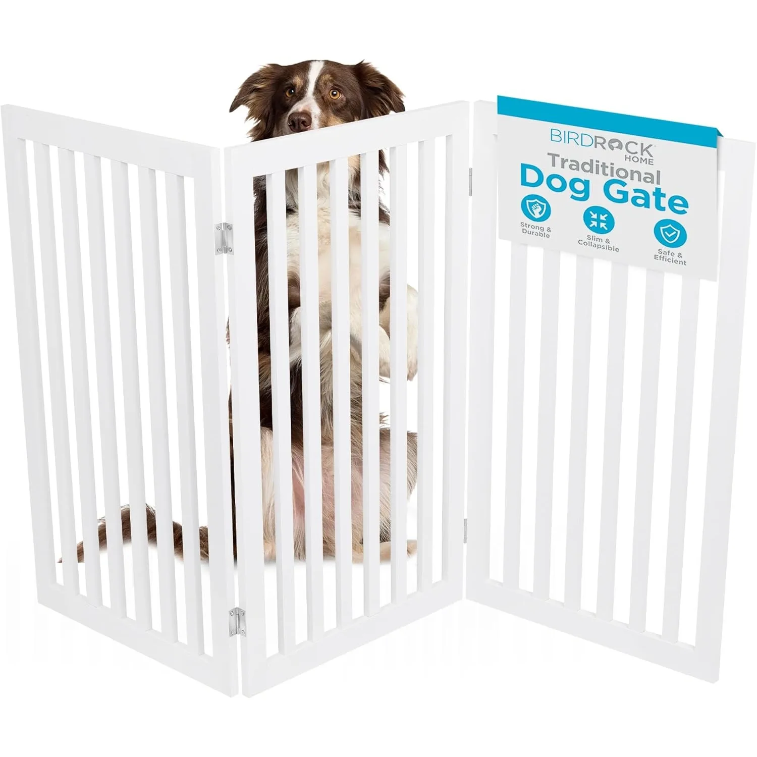 Dog Gate Indoor Freestanding Pet Barrier,Folding Wood Dog Fence,Extra Wide Doorway Puppy Gate,Indoor Animal Privacy Panel, White