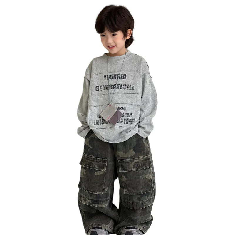 Pantalons de travail camouflage pour garçons, édition coréenne, Style occidental, pantalons décontractés tendance pour enfants de la taille moyenne à grande taille, automne 2025