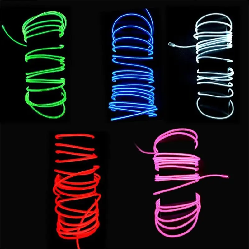 [B17B!】 EL Wire 5 Pack-10Ft Neon Glow Electroluminescent Wire In Red/Blue Green/Pink White For DIY Design Projects