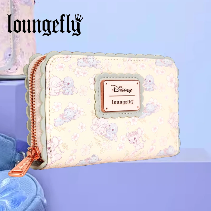 

New Loungefly Disney Cute Stitch Cherry Blossom Zip Around Wallet and Mini Backpack
