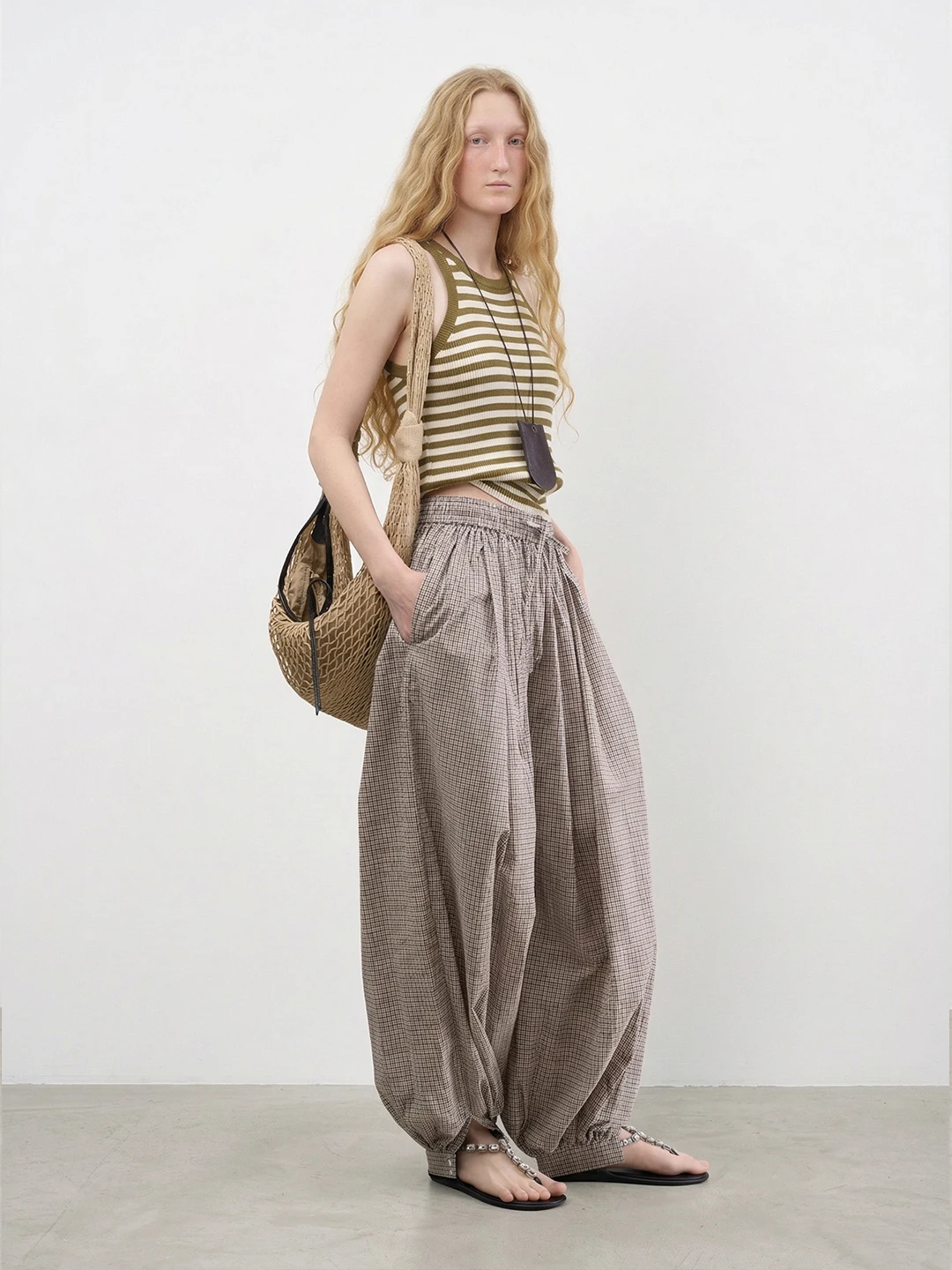 

Женские брюки-баллоны с высокой талией, эластичные, в мелкую клетку, на пуговицах, из хлопка, повседневные, модные, премиум-качество