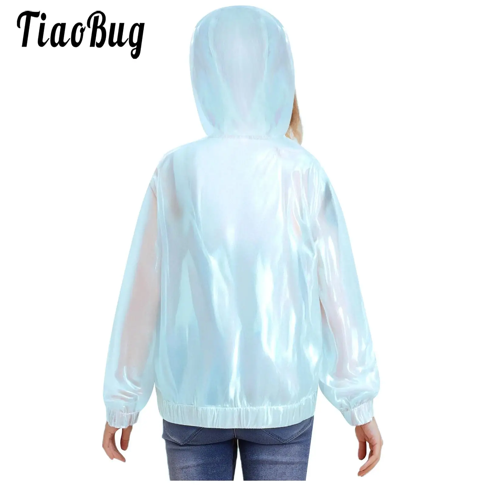 

Kids Girls Boys Shimmery See-Through Jacket Jazz Modern Dance Costume Tops Shiny Long Sleeve Hooded Coat for Performance Party