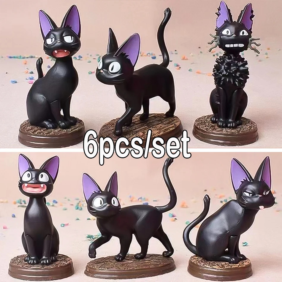 

Cartoon Black Cat Jiji 6pcs/set Gigi Figure PVC Action Toy Doll Model Set Black Cat Hayao Miyazaki Figure Friend's birthday gift