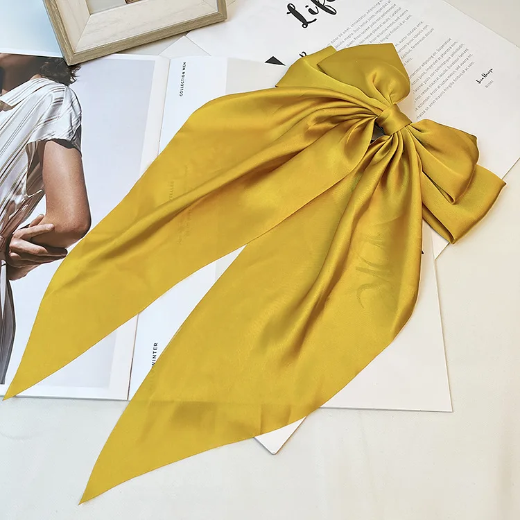 

Extra Long Ribbon Hair Clip, Pure Color Satin Big Bow for Ponytail & Bun, Women's Elegant Back of Head Hair Accessory A