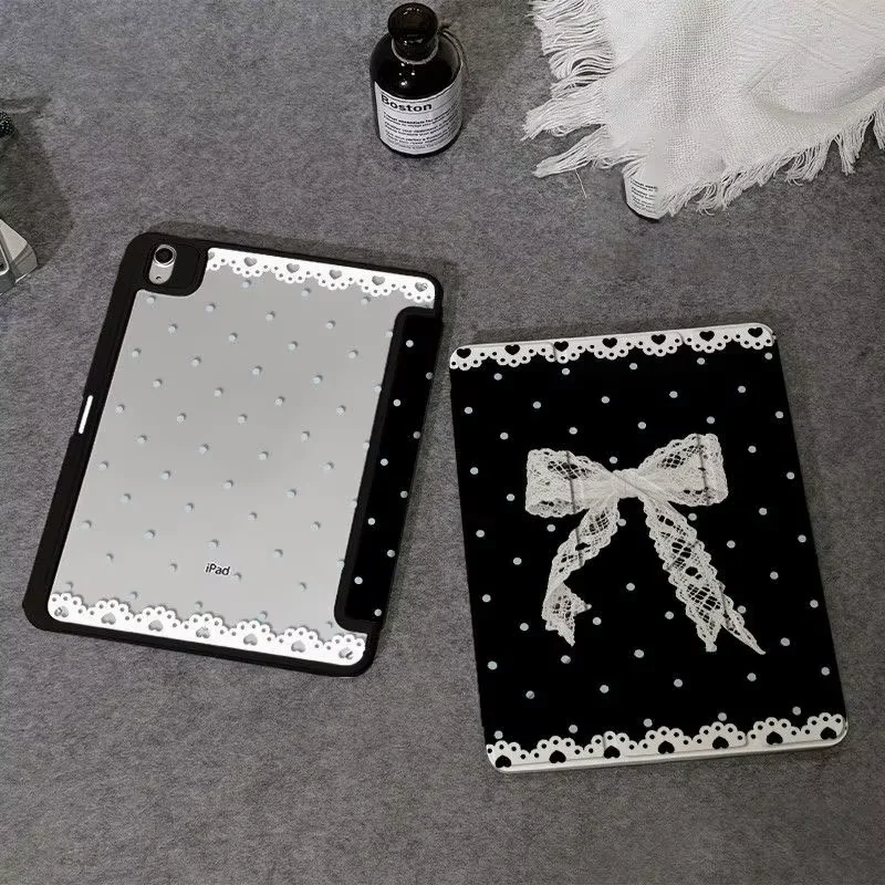 Polka Dots Lace Bow Smart Cover for IPad 2017 2018 9.7inch Pro 11 2nd 3rd 4th 10th Funda for Samsung Tab S7 S8 S9 11 Plus Cover