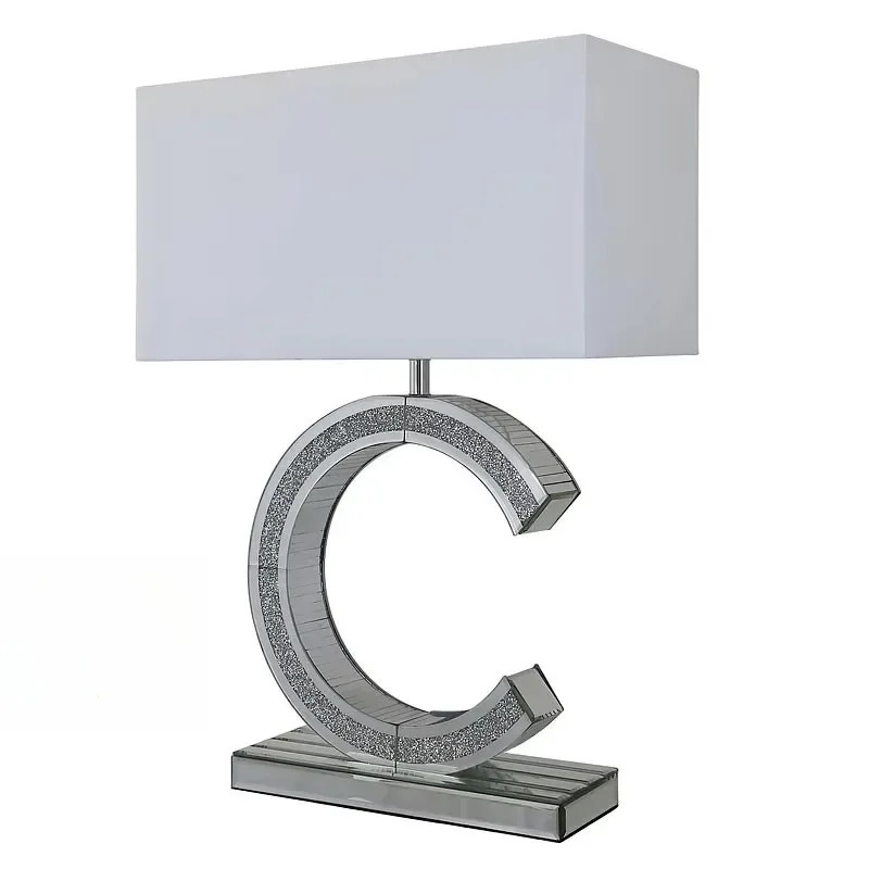 Modern Home Decor Crushed Diamond C-Shaped Silver Mirror Desk Lamp