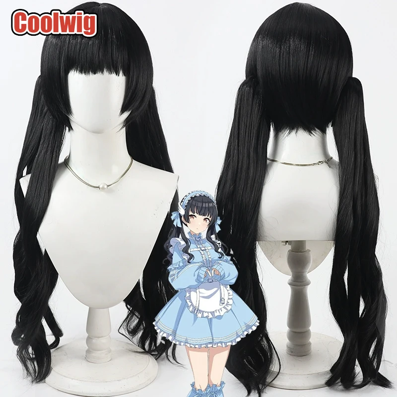 Coolwig Synthetic Hair Mayuzumi Fuyuko Cosplay Wigs The Idolmaster Shiny Colors 90cm Long Wavy Black Ponytail Wig Heat Resistant