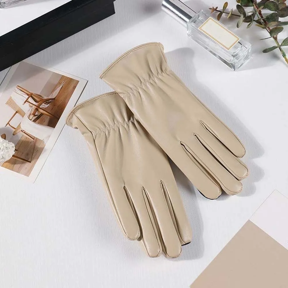 هدية لينة بولي PU قفازات مضادة للبرد مقاوم للماء بلون أسود سميكة قفازات مطوي دفئا يندبروف القفازات الرياضة في الهواء الطلق