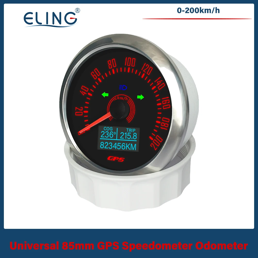 

ELING Universal 85mm GPS Speedometer 0-200KM/H with COG TRIP ODO Left Right Turn Light High Beam 7 Colors Backlight for Car Boat