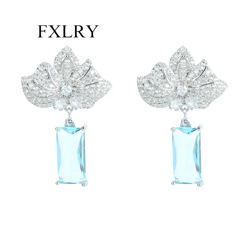 

FXLRY Exquisite White Color Cubic Zirconia Leaf Blue Dangling Earring for WomenFor Women Jewelry