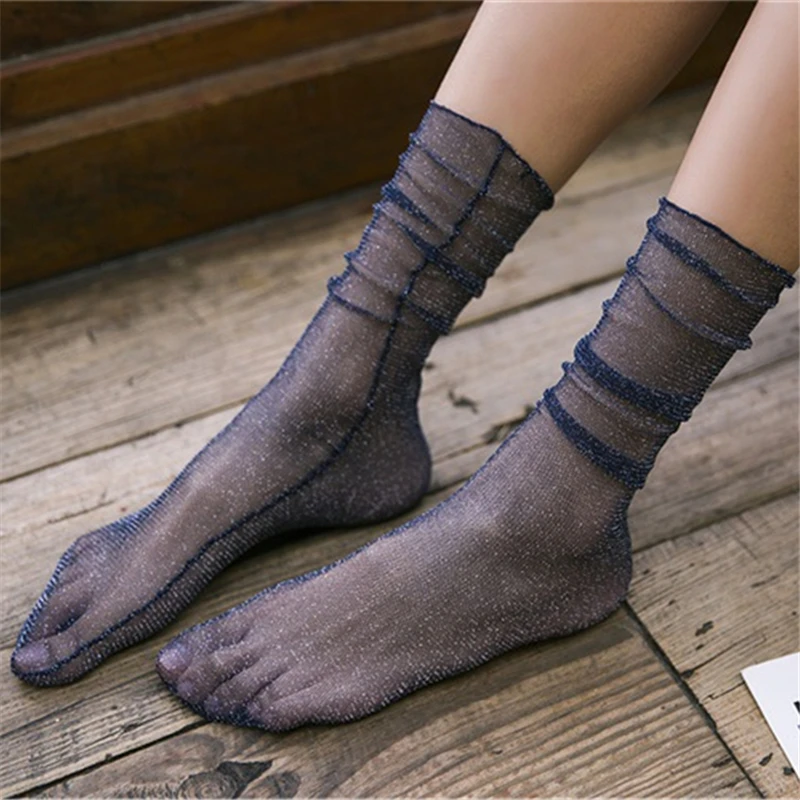 New Women's Fashion Sexy Charming Transparent Thin Light Gold Silver Glitter Stockings Loose Socks