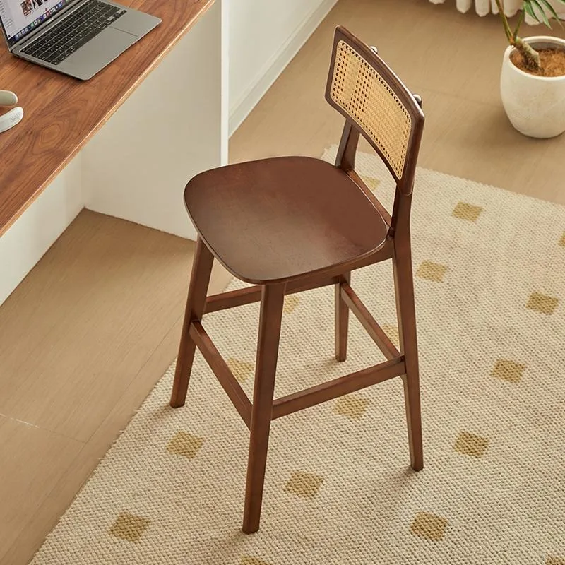 

Wooden Mid Century Bar Stools Back High Rattan Vintage Dining Bar Stools Home Kitchen Brown Sgabello Cucina Alto Furniture