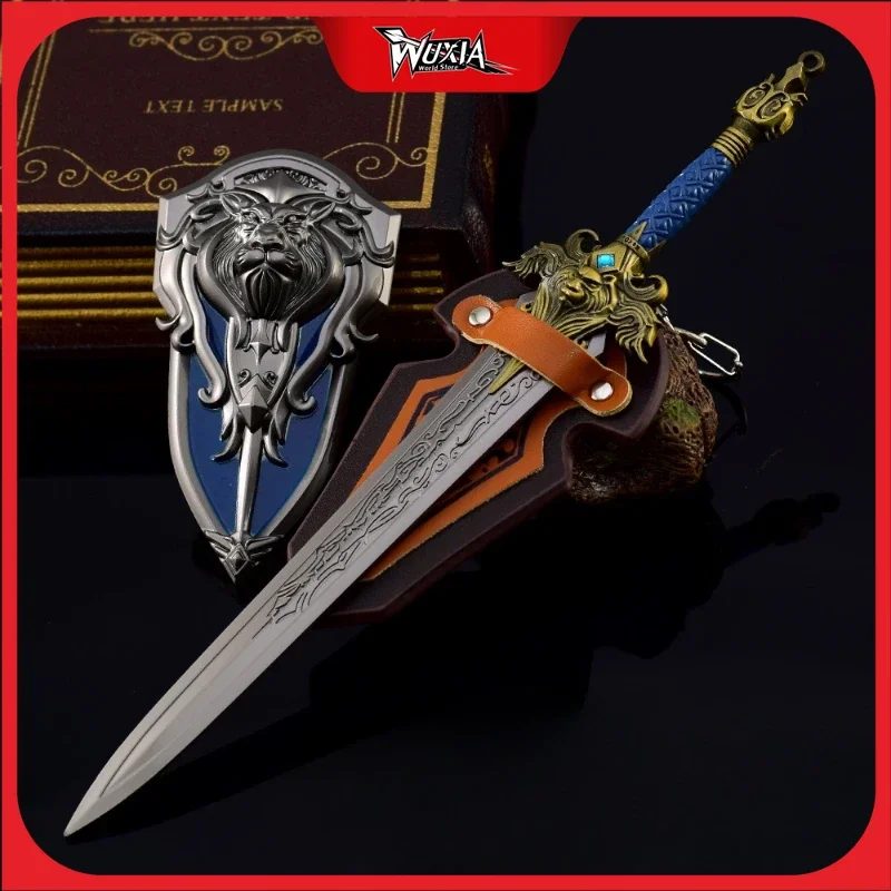 World of Warcraft Llane Wrynn I Lion Aluminum Alloy 22cm Sword and Shield game peripherals Set Mini Pendant Keychain  gifts Toys