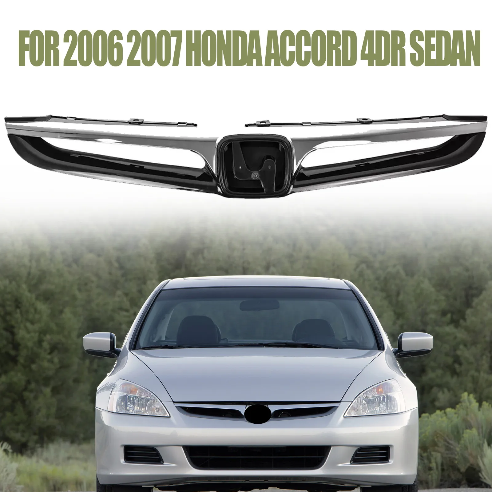 

Chrome Molding Front Bumper Upper Grille Fit 2006 2007 Honda Accord Sedan 4DR
