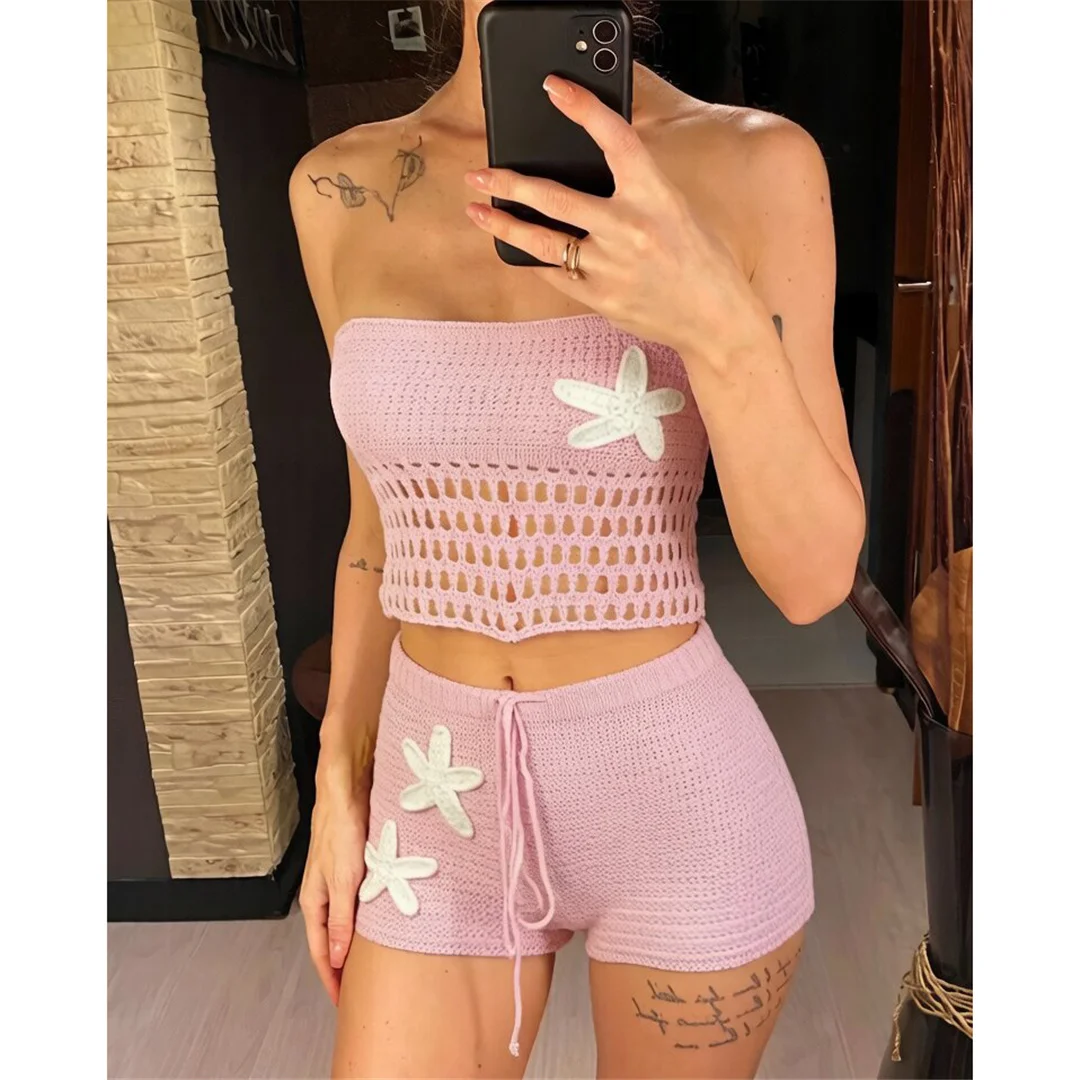Neuer Bandeau-Strick-Shorts-Badeanzug für Damen, High-Waist-Bikini, zweiteiliger Bikini-Set, Badebekleidung, Badeanzug, Schwimmkleidung V8228 – Detail 3