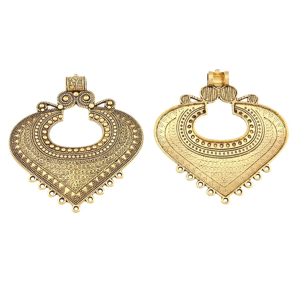 2 x Antique Gold/Silver Color Bohemia Large Heart Connector Retro Charms Pendants for DIY Necklace Jewelry Making Findings