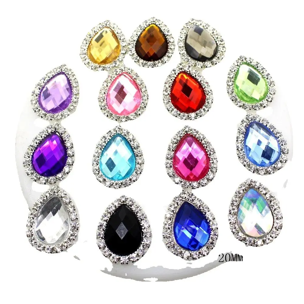 ZMASEY 10Pcs/Lot 20*26MM Drop Rhinestones Buttons Flat Back Acrylic Craft Making Accessories Wedding Invitation Card Decoration