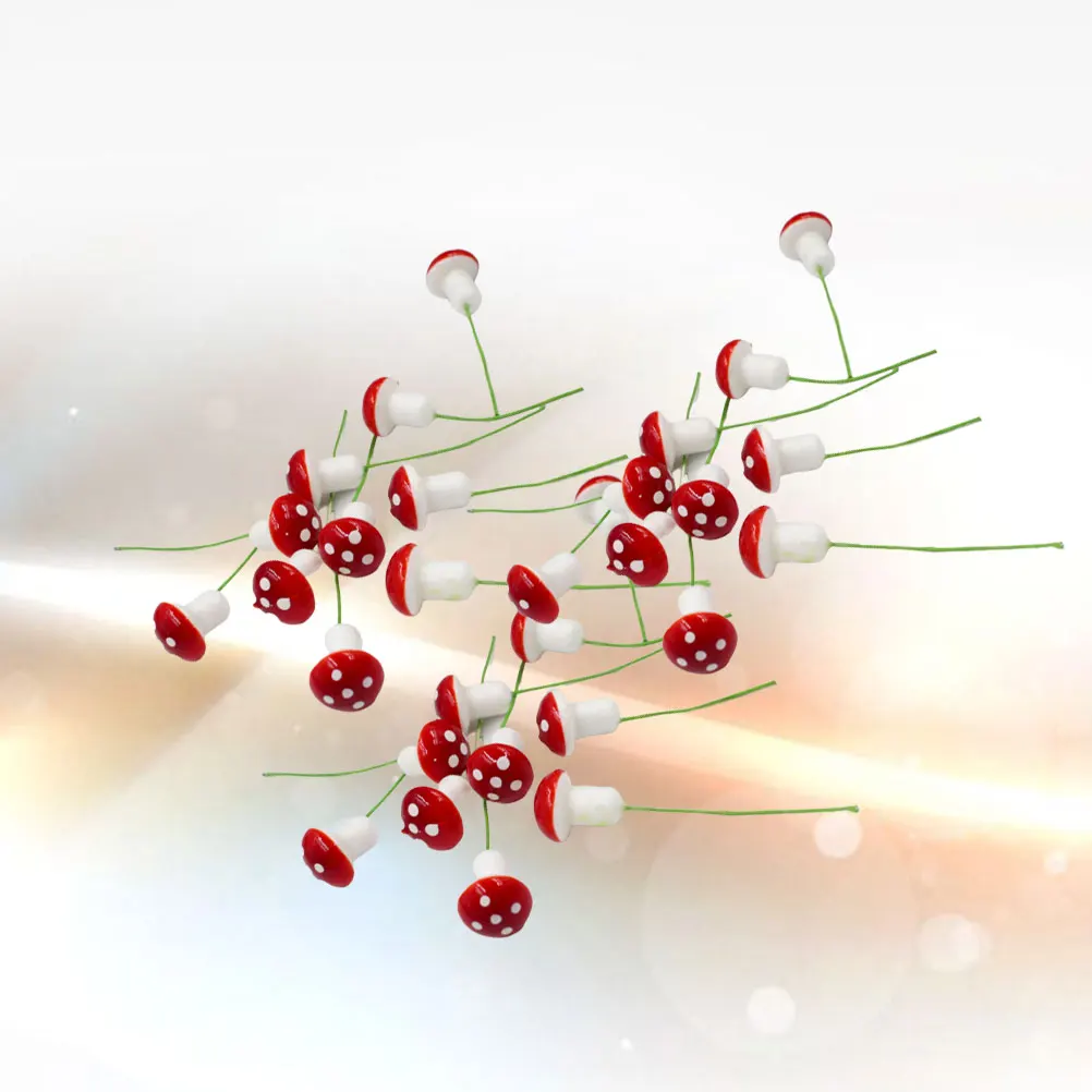 

100 pcs Simulated Mushroom Ornament Premium Resin Miniature Landscape Accessory Red Mini Mushroom Decoration for Garden