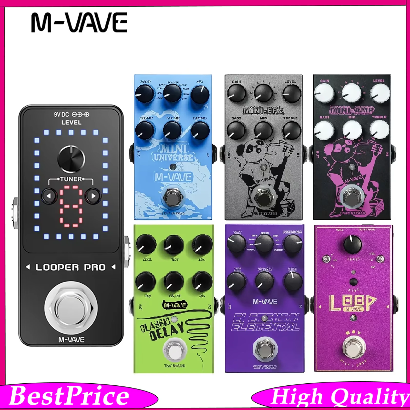 M-VAVE LOOPER pro Guitar Effects Pedal 24-bit DSP 99 Loop Tracks Drum Machine USB-C Audio Interface Bluetooth
