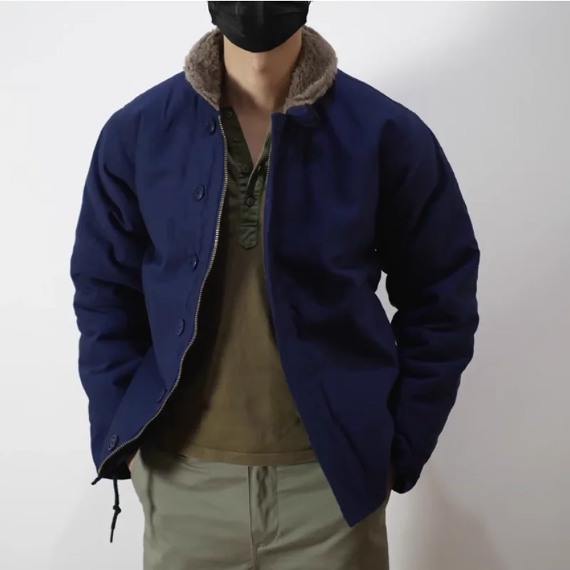

Blue WWII Replica N1 Pure Cotton Thick Deck Jacket With Lamb Wool Men
