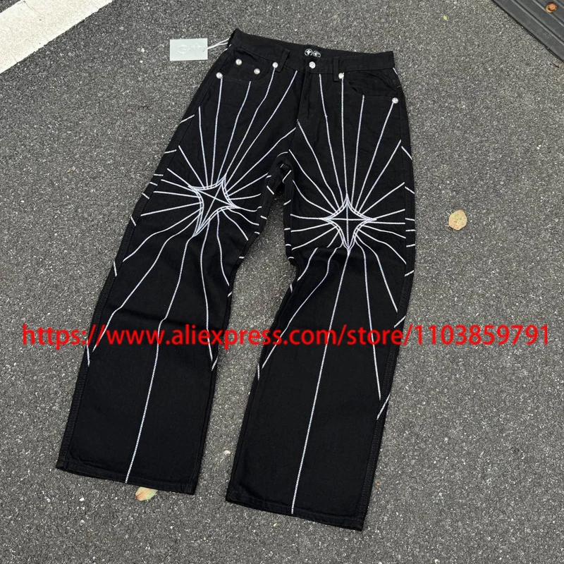 

Fashionable Brand THUG CLUB Jeans Retro Casual Reticulation Embroidery Straight-leg Pants High Quality Thug Club Denim Pants
