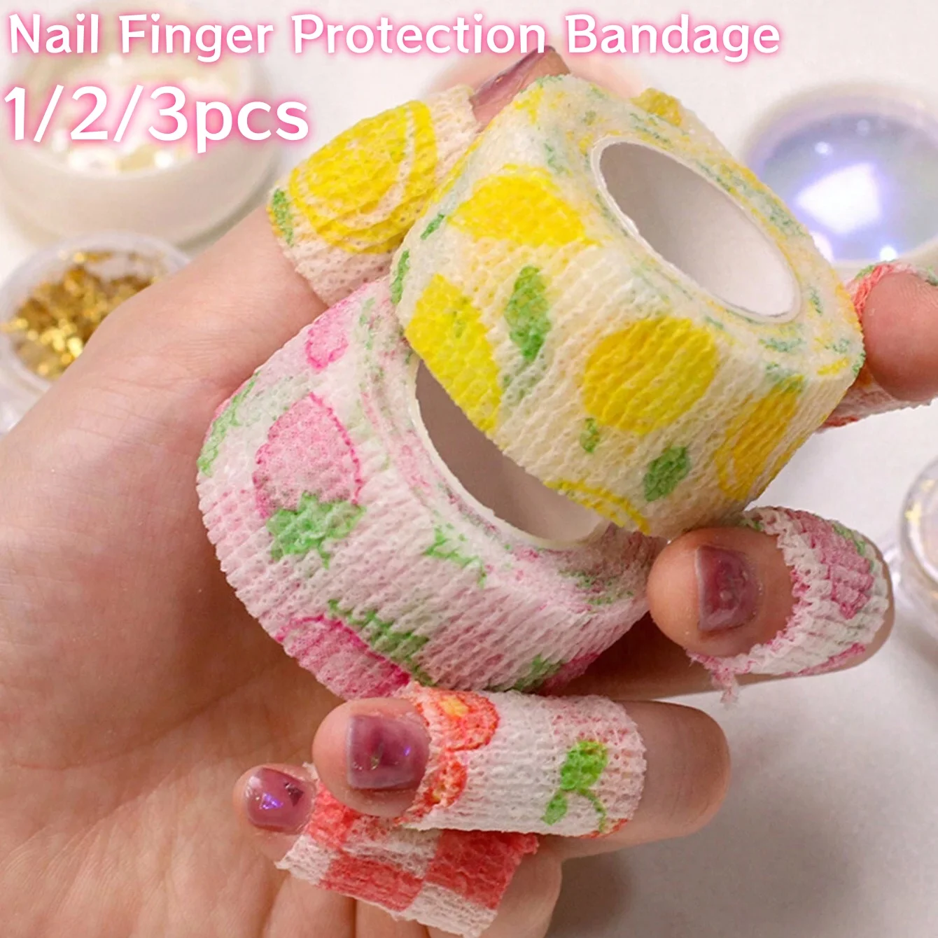 1/2/3Pcs Nail Finger Protection Bandage Strawberry Lemon Pattern Tape Breathable Protective Self Adhesive Bandage Manicure Tool